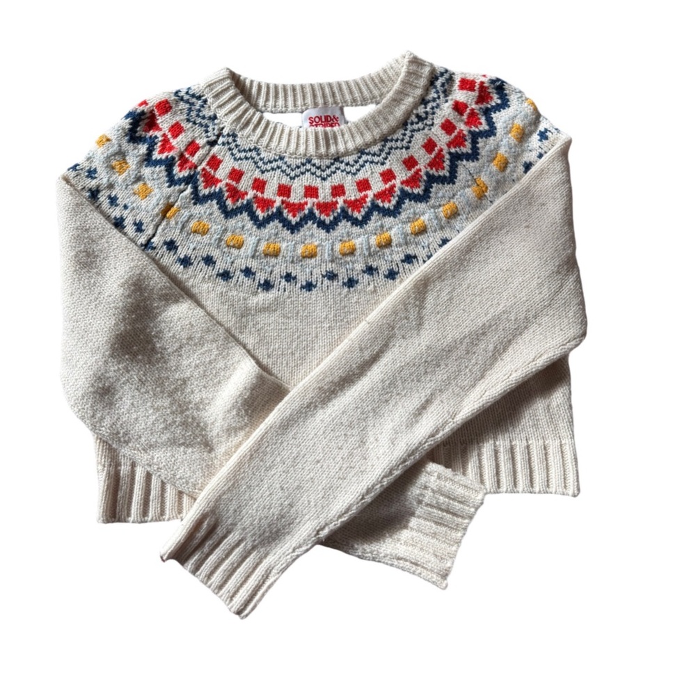 SOLID & STRIPED Cream Sweater with Red and Blue Accents 100% wool